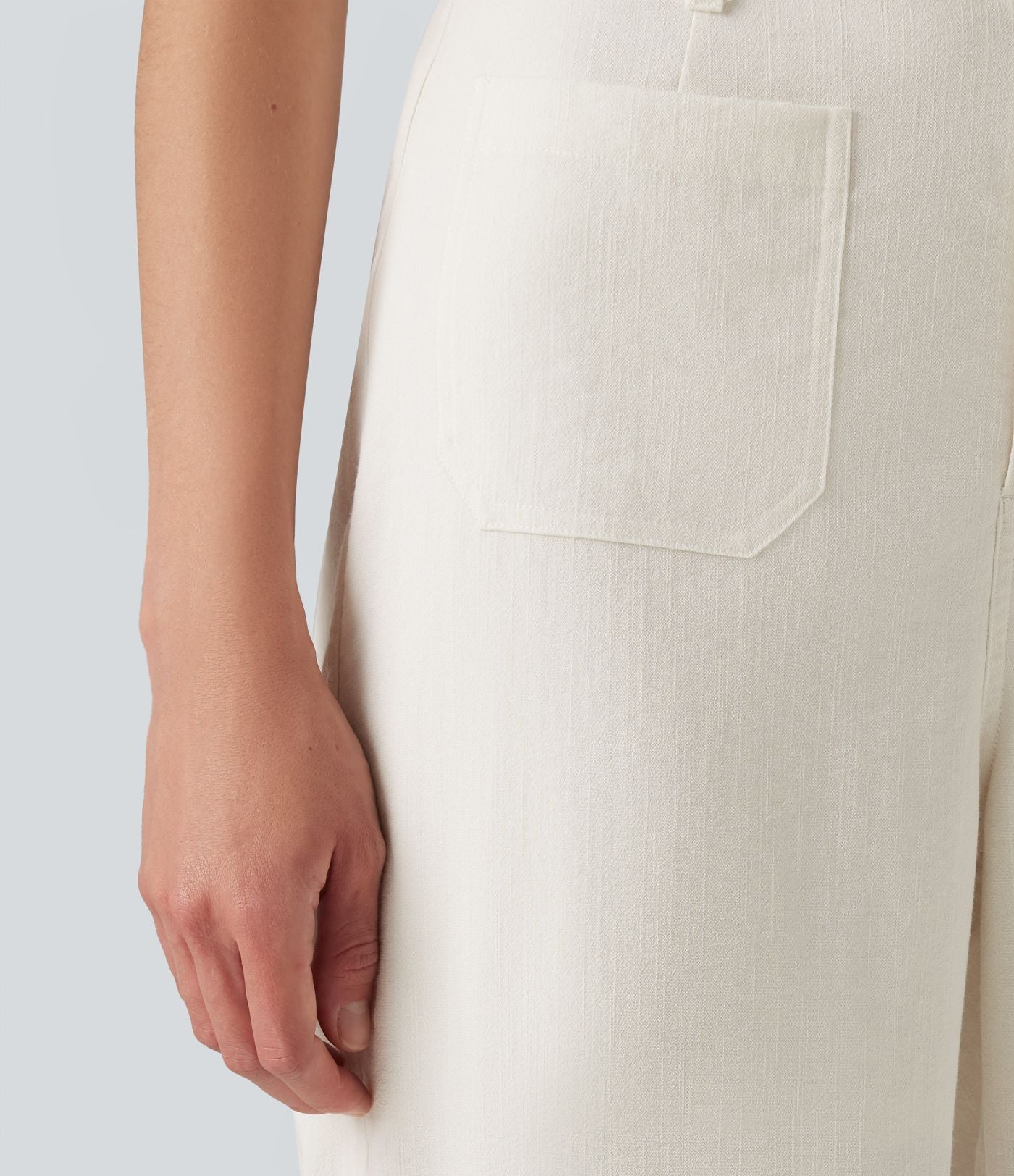Pantalon décontracté coupe droite taille haute aspect lin avec poches