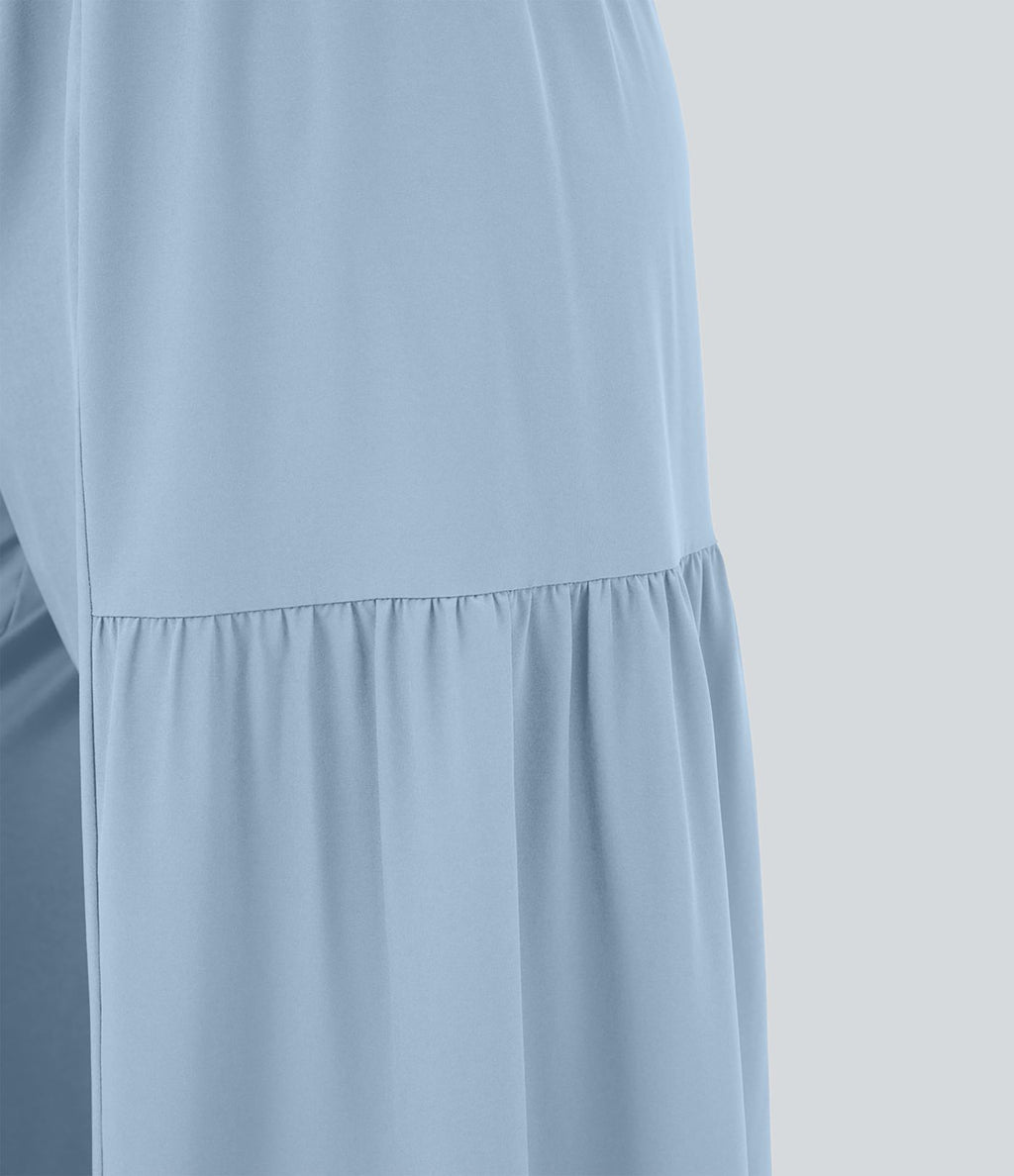 Breezeful™ Pantalon Large Casual Taille Haute Froncé à Nouer Devant et Dos Fluide Séchage Rapide