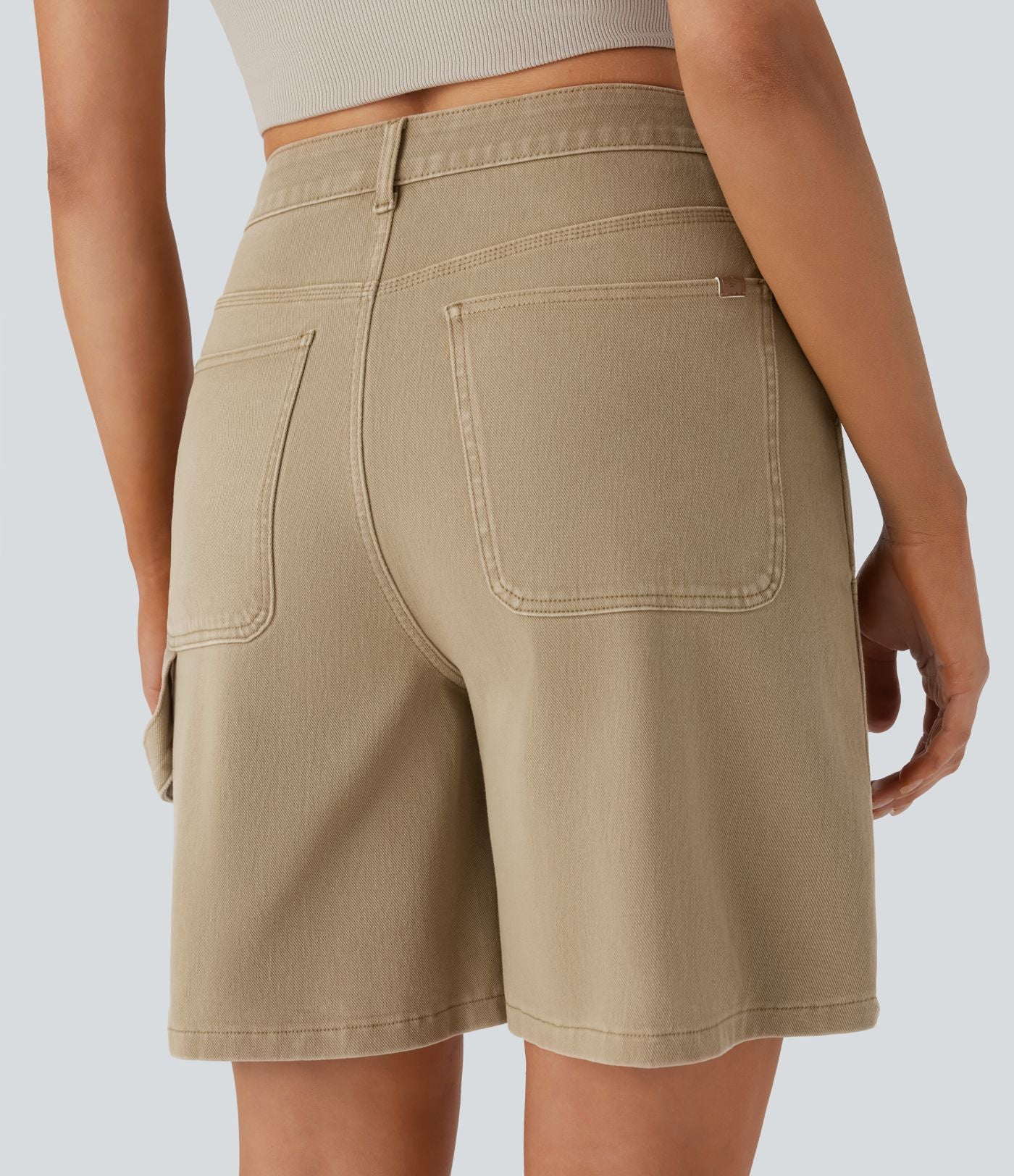 Short bermuda décontracté en denim extensible lavé Halara Flex™ taille mi-haute avec poches multiples