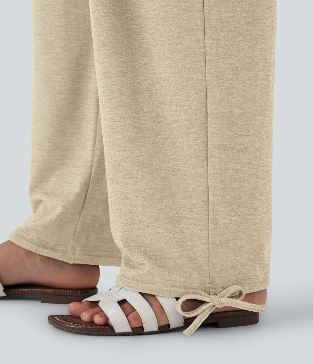 Pantalon de jogging décontracté à taille haute croisée avec poches latérales et cordon de serrage