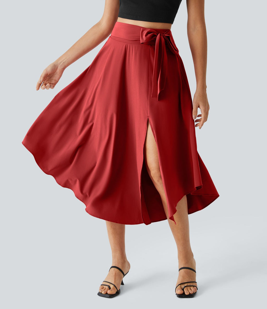 Breezeful™ Jupe Taille Haute Casual Midi Séchage Rapide Fluide Fentes Latérales Nouées 2 en 1