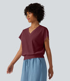 Haut de sport yoga oversize col V à manches courtes effet frais InstantCool à séchage rapide