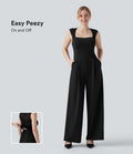 Combinaison-pantalon de mariage et demoiselle d'honneur sans manches encolure carrée avec dentelle contrastée et poches - Easy Peasy