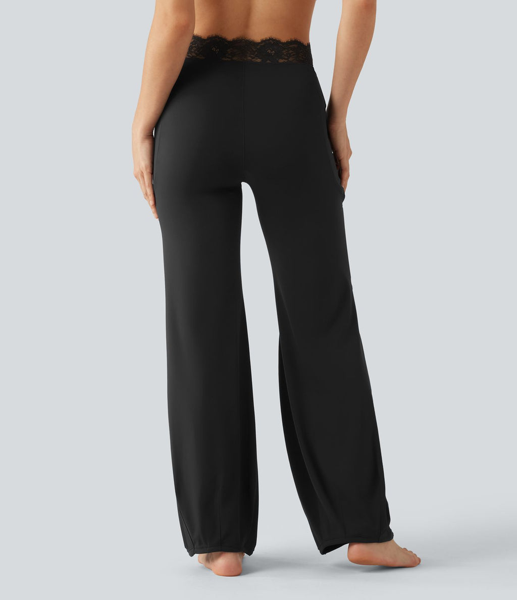 Pantalon de danse taille haute coupe ballon SoftlyZero™ avec dentelle contrastée, poches et protection solaire UPF50+