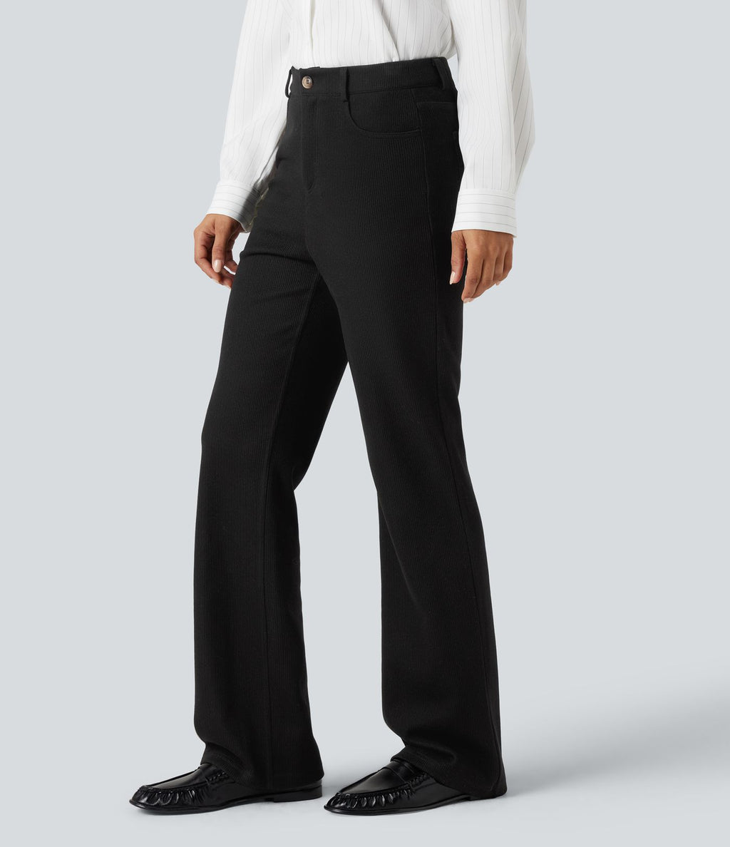 Pantalon bootcut côtelé taille haute avec poches