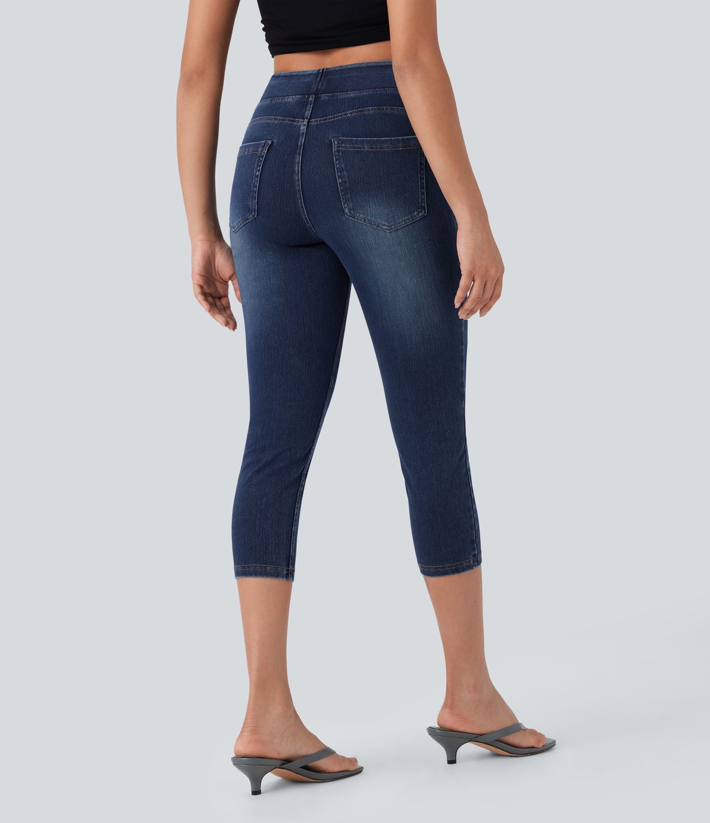 Leggings capri Halara Flex™ en jean extensible tricoté à taille haute et poches