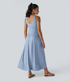 Robe Casual Débardeur Longue Fluide Fendue Dos Nu à Col en U