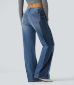 Jean large Halara Flex™ taille basse color block avec poches