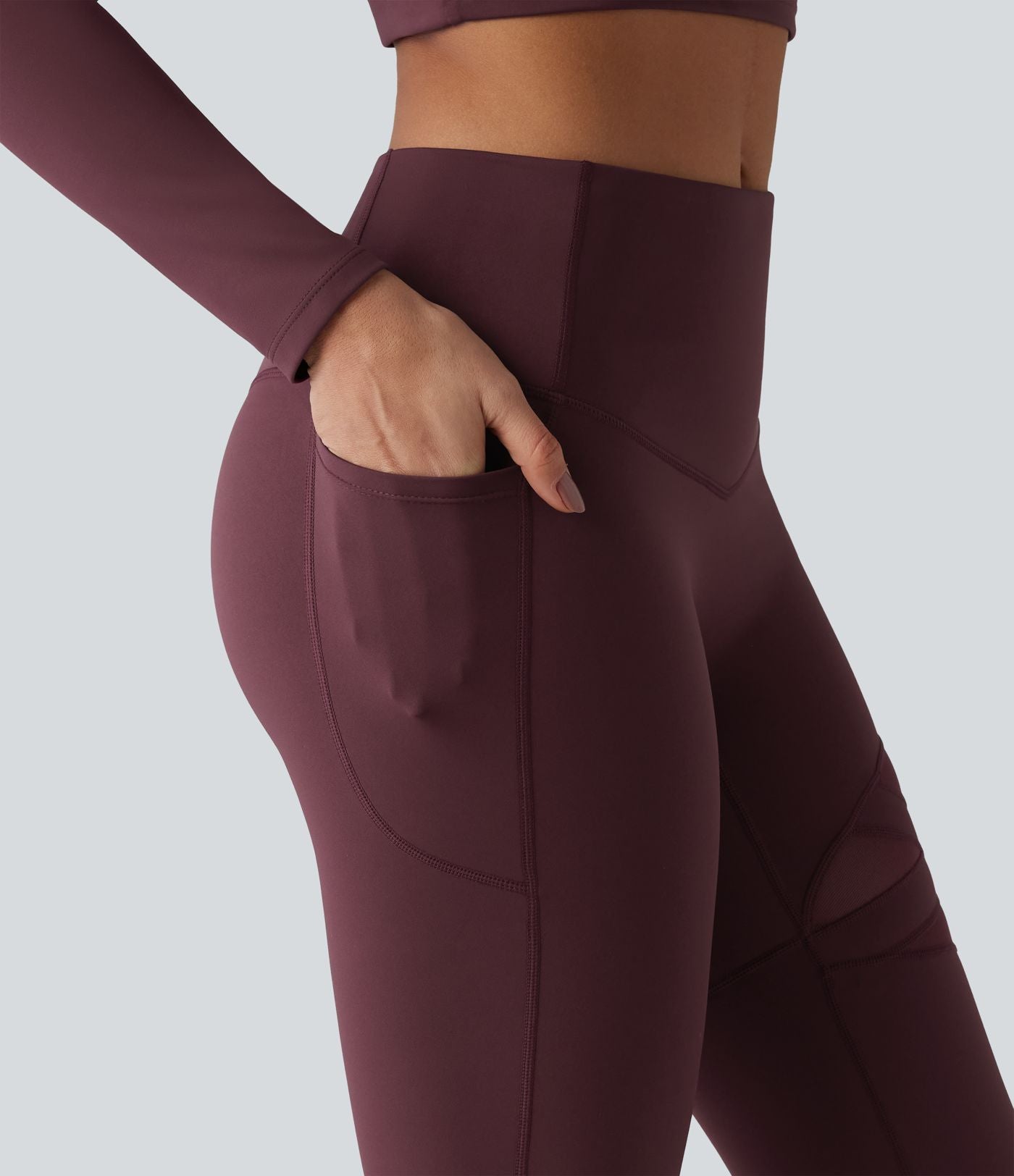 Legging évasé casual en maille respirante ventre plat taille haute avec poche