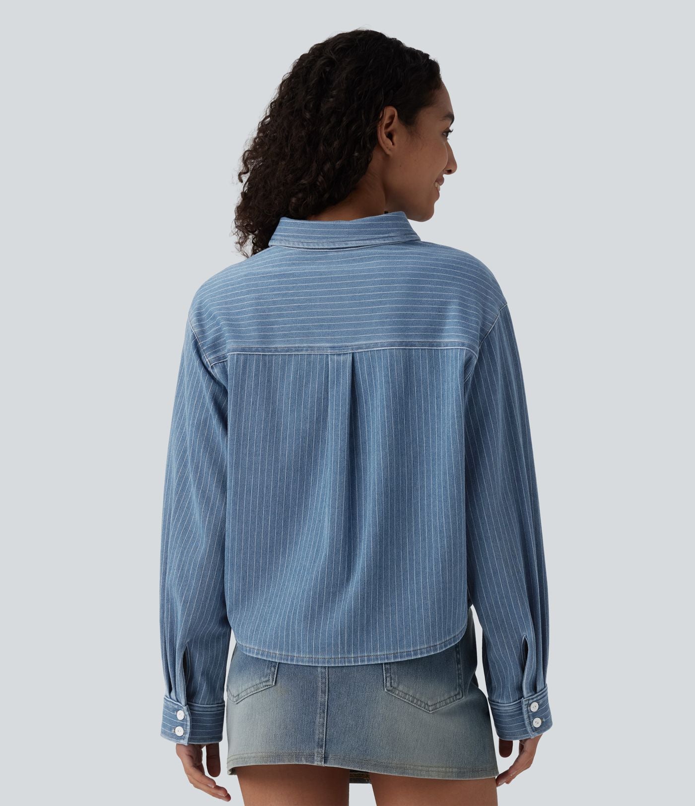 Halara Flex™ Chemise casual rayée en denim à manches longues avec poche