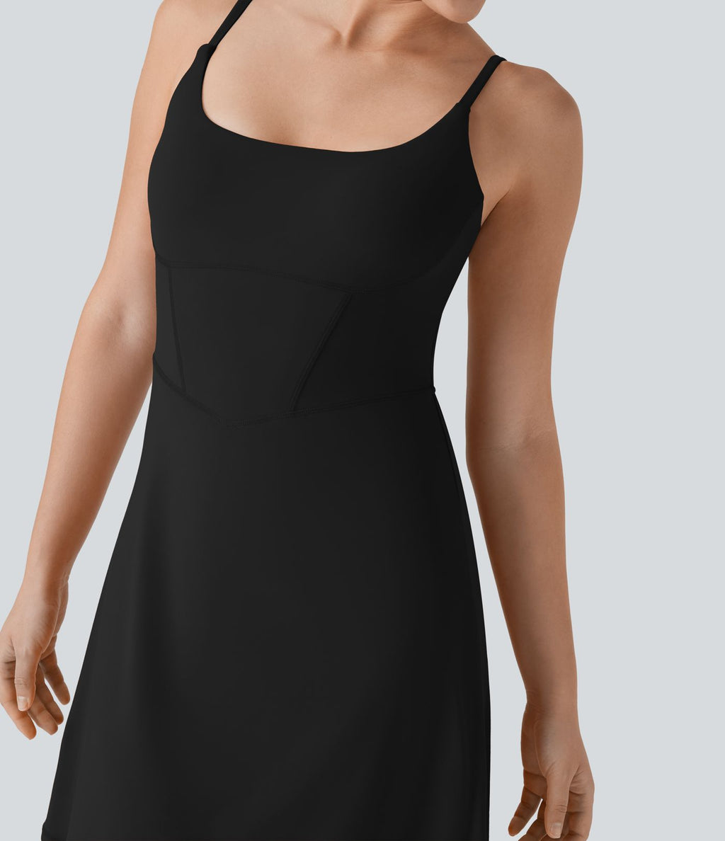 Robe décontractée mini 2-en-1 Softlyzero™ Plush avec corset, dos nu et poche latérale - Longueur allongée