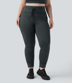 Legging yoga grande taille taille haute avec cordon de serrage à rayures avec poches