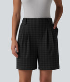 Short de travail ample à carreaux taille haute avec poches