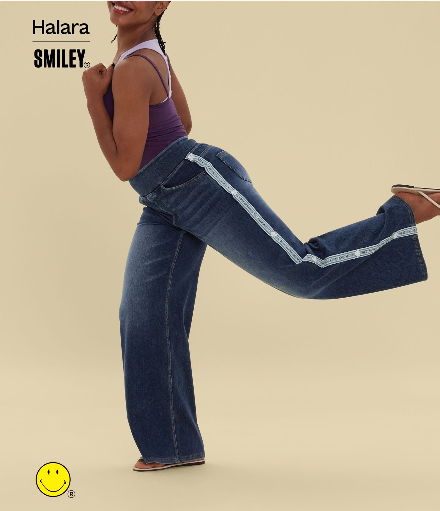 Jean large casual délavé Halara X Smiley® Halara Flex™ taille haute avec poches
