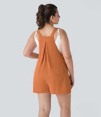 Salopette Casual en Gaufré avec Bretelles Réglables Boutons et Poches Multiples Grande Taille