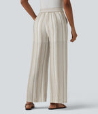 Pantalon casual large rayé taille haute avec poches