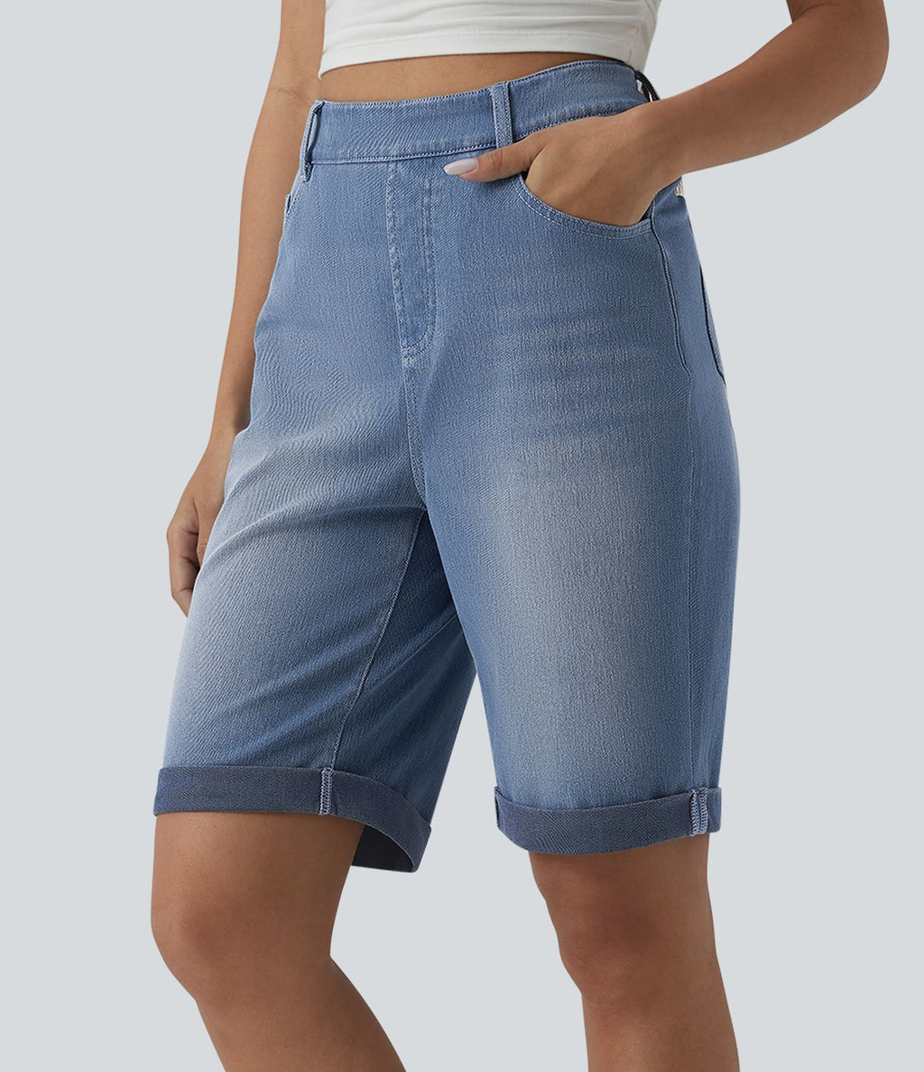 Short 7/8 tailleur Halara Flex™ denim casual ourlet roulotté taille haute avec poches