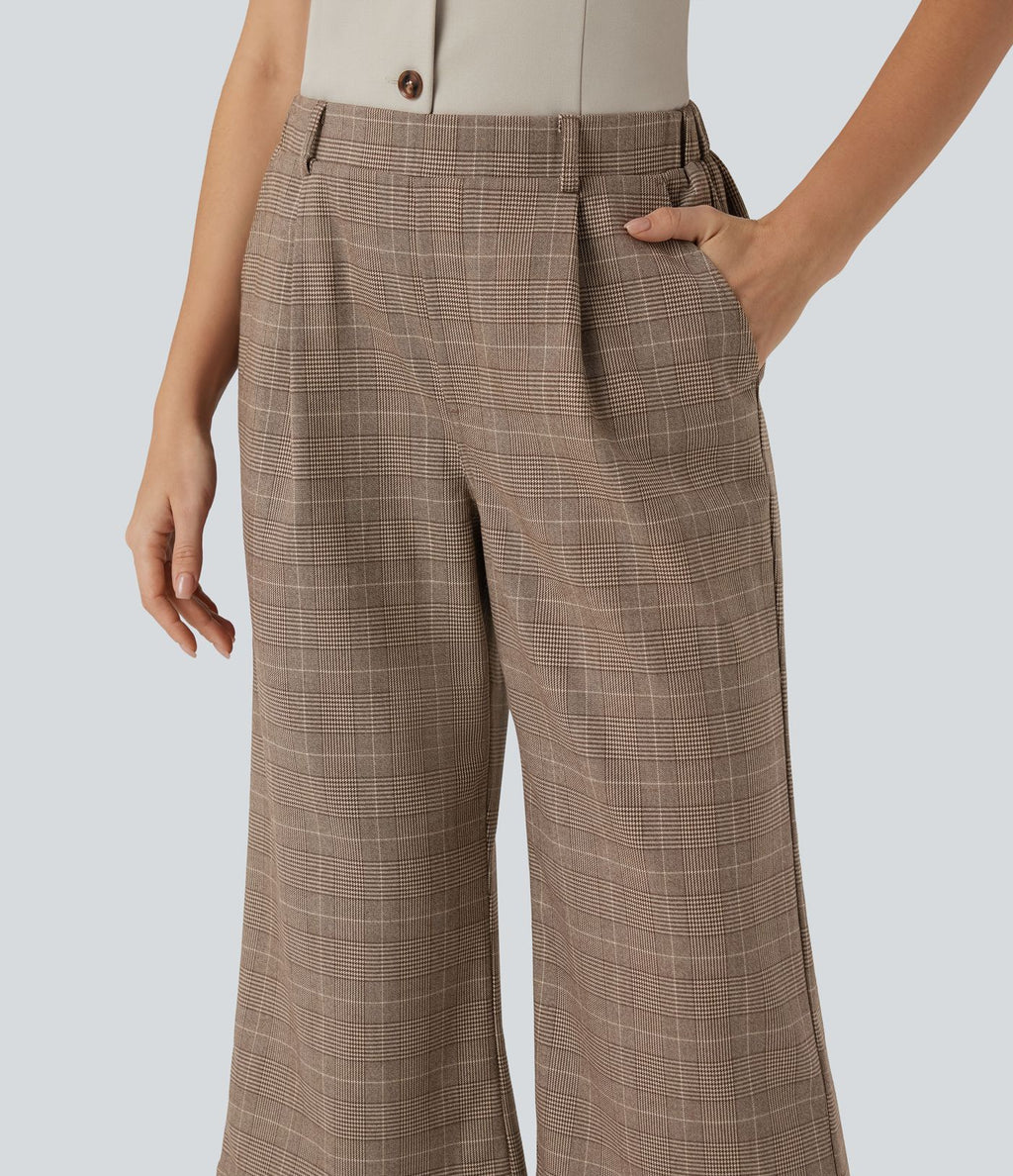 Pantalon de travail Halara Flex™ bootcut à carreaux pied-de-poule, taille haute, avec poches