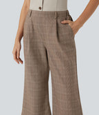 Pantalon de travail Halara Flex™ bootcut à carreaux pied-de-poule, taille haute, avec poches