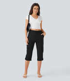 Pantalon cargo décontracté taille moyenne à ourlet roulé avec poches à rabat