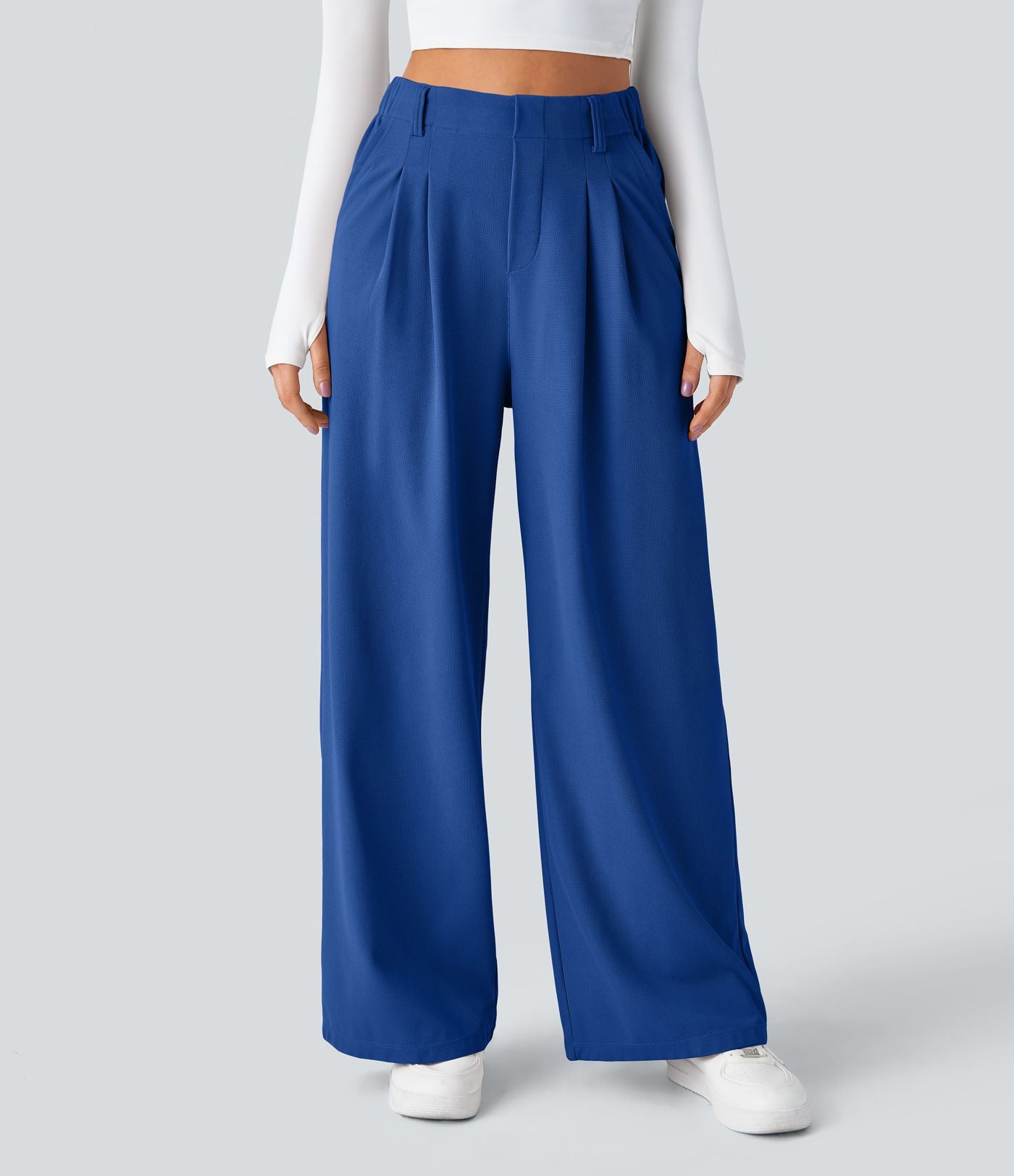 Pantalon Tailleur Large Fluide Halara Flex™ Gaufré Taille Haute Poches Latérales