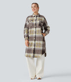 Veste sherpa longue manches longues carreaux avec poches