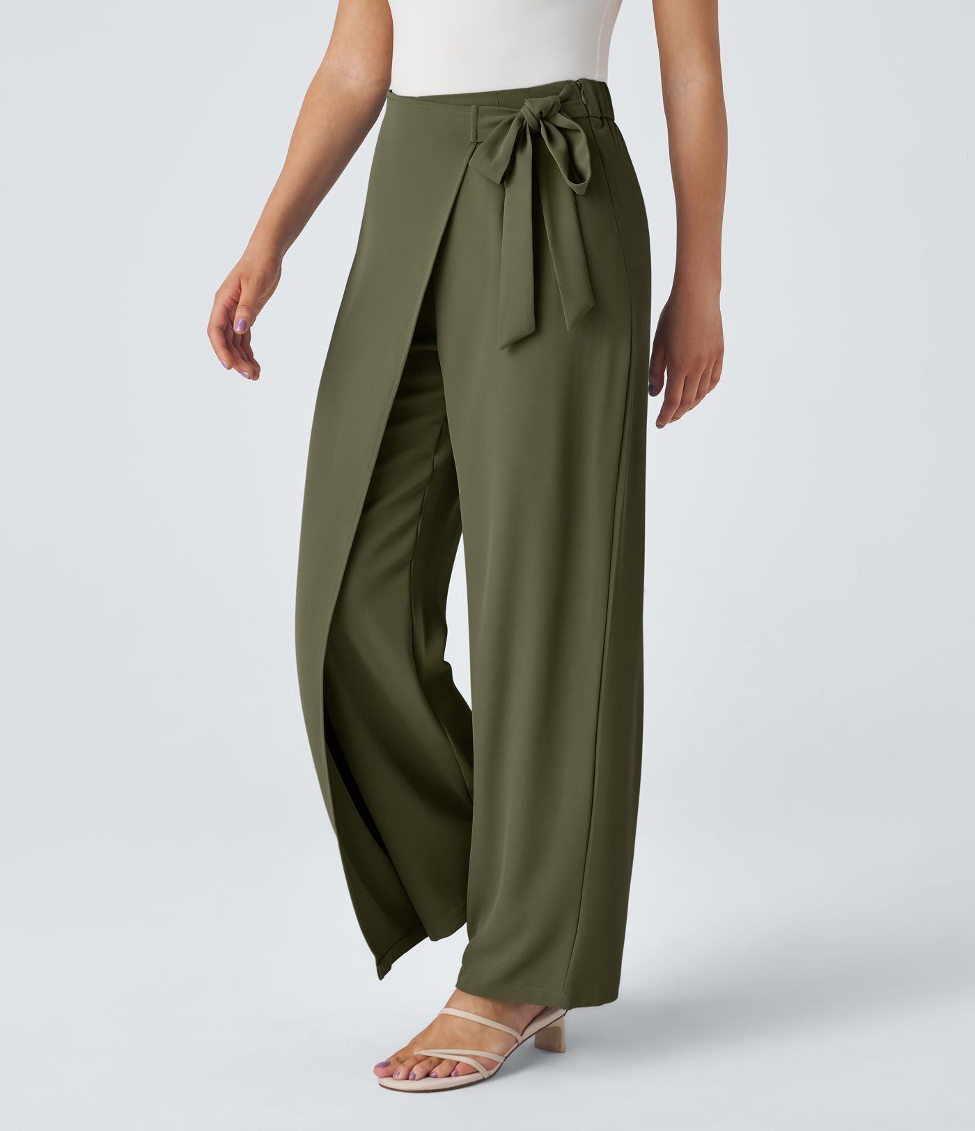 Pantalon Tailleur Large Fluide Taille Haute Fermeture Éclair Invisible