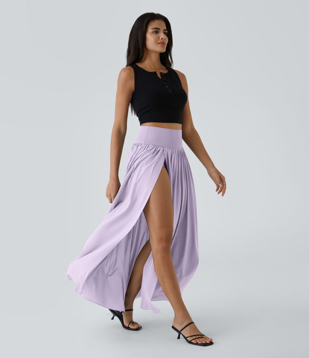 Breezeful™ Jupe Taille Haute Casual Maxi Séchage Rapide Fluide Fente Plissée 2 en 1