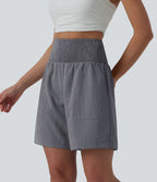 Bermuda casual aspect lin taille haute avec fronces 17,5 cm avec poches