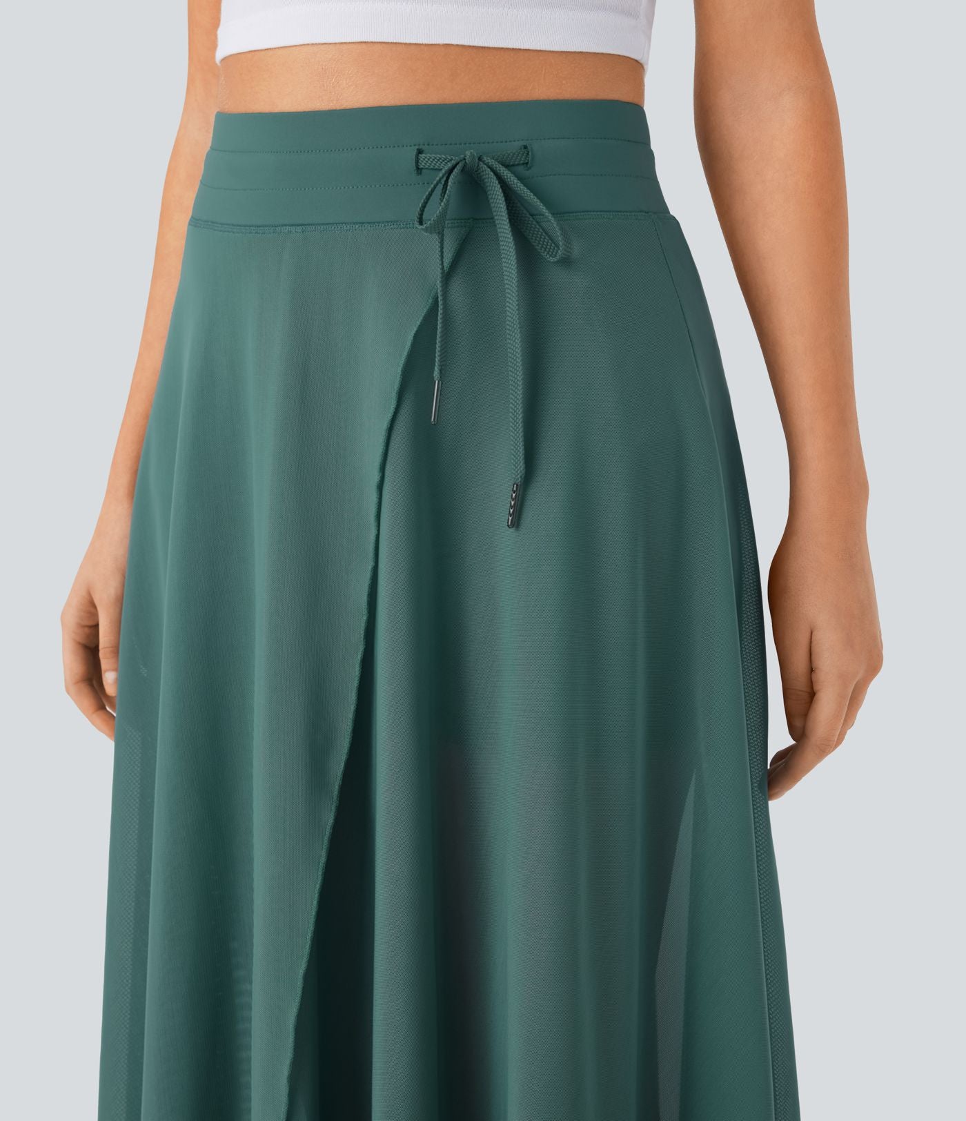 Jupe longue fluide 2-en-1 taille haute avec empiècements en résille
