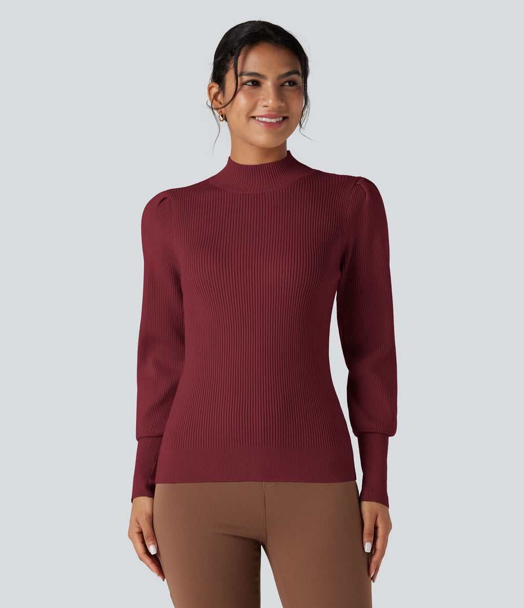 Pull col montant manches bouffantes longues