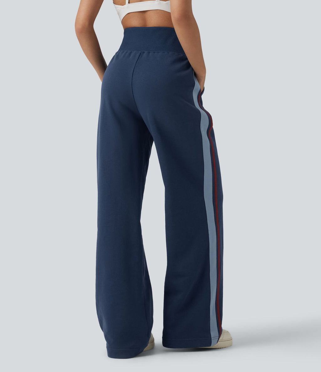 Pantalon de jogging casual coton large gainant à rayures taille haute avec poches