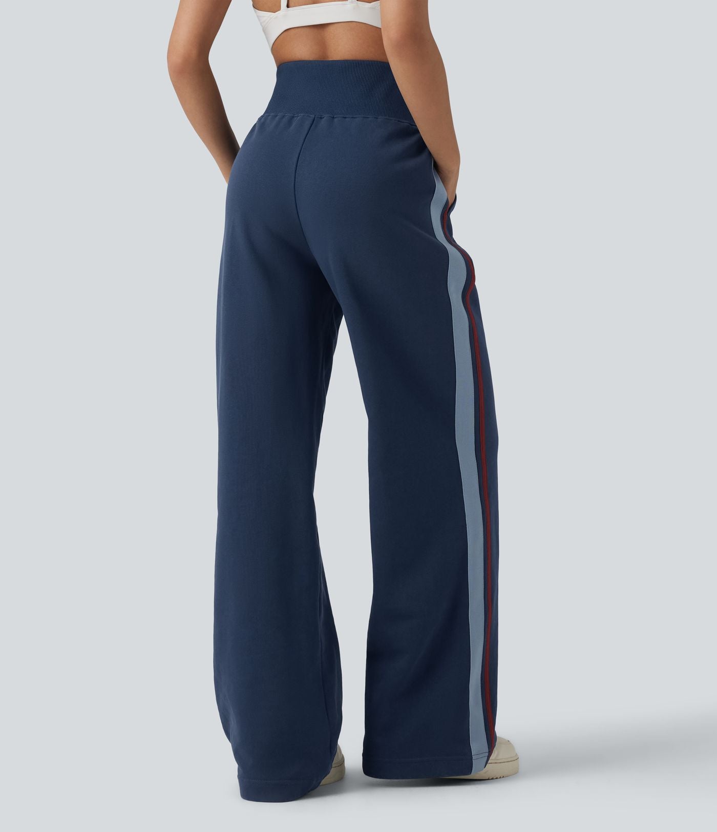 Pantalon de jogging casual coton large gainant à rayures taille haute avec poches