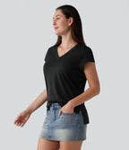 T-shirt casual col V manches courtes