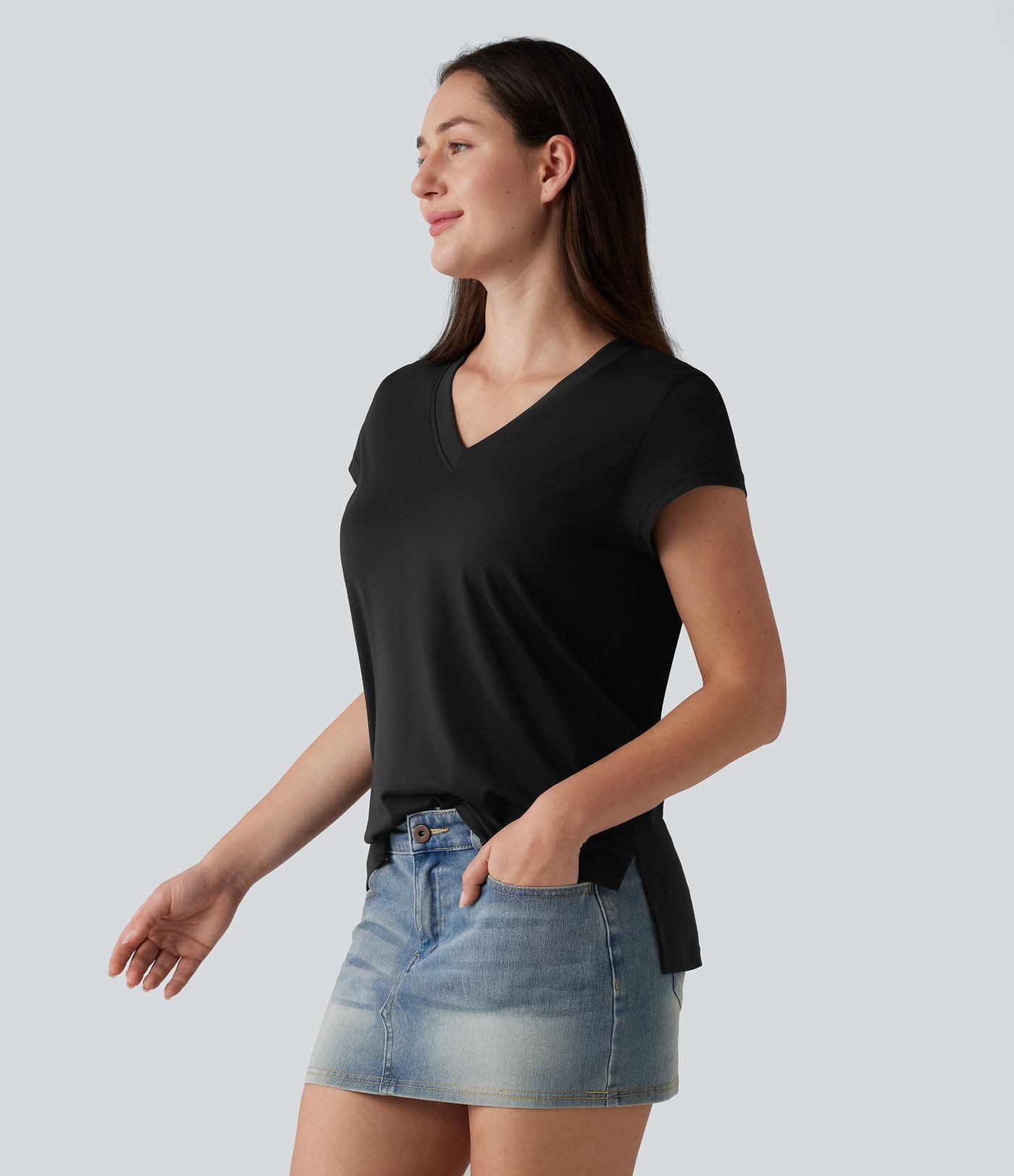 T-shirt casual col V manches courtes