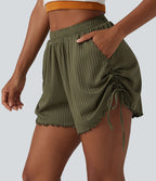 Short en maille côtelée taille mi-haute à cordon de serrage et ourlet ondulé 10 cm avec poches