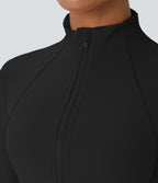Patitoff™ Flow Veste Casual Courte à Col Montant Résistante aux Poils d'Animaux avec Fermeture Éclair Poches Latérales et Trou pour le Pouce