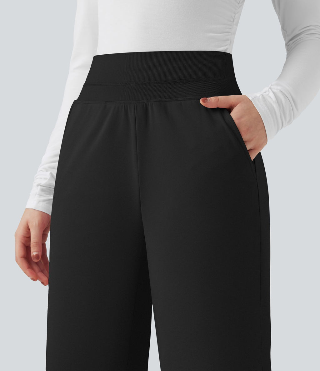 Pantalon polaire coupe droite taille haute avec poches