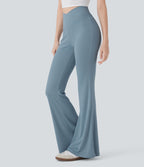 Pantalon large fluide côtelé à taille haute croisée avec poche arrière