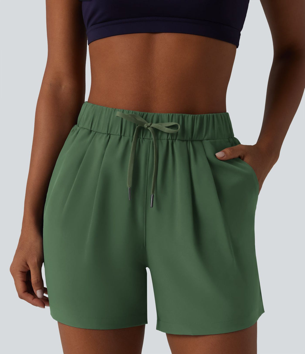 Short de yoga plissé taille haute élastique 12,5 cm avec cordon de serrage et poches