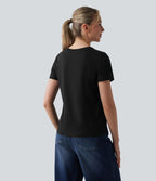 T-shirt casual ample col rond manches courtes en coton