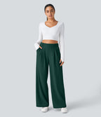 Pantalon Tailleur Large Fluide Halara Flex™ Gaufré Taille Haute Poches Latérales