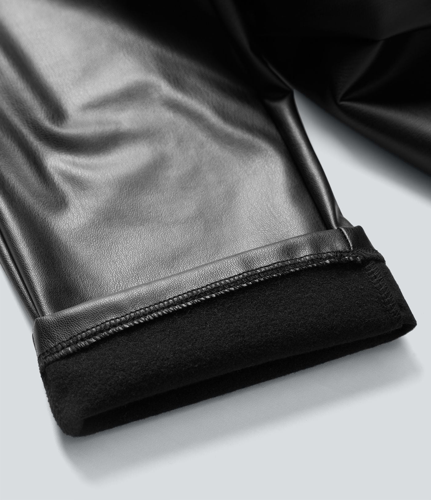 Pantalon simili cuir décontracté fuselé 7/8 taille mi-haute polaire extensible avec poches