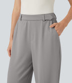 Pantalon tailleur large Halara Flex™ taille haute en crêpe ourlet roulé avec poches