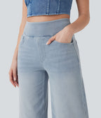 Halara Flex™ Jean Large Casual Taille Haute Poches Multiples Tricot Extensible Délavé