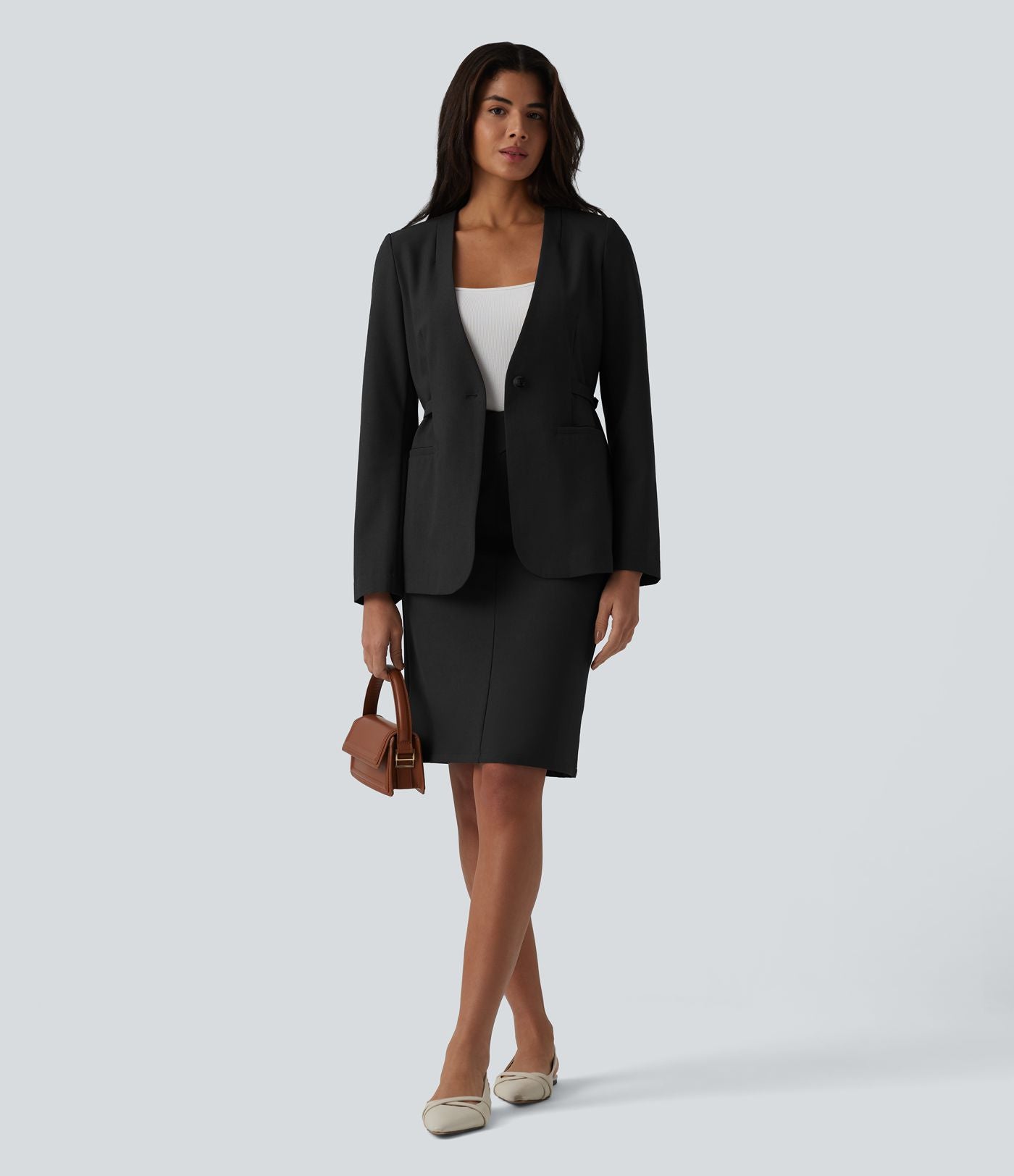 Blazer buerau manches longues en mélange de lin avec poches