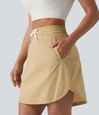 Jupe-short golf mini 2-en-1 taille haute à cordon de serrage et ourlet arrondi avec poches - Longueur plus longue
