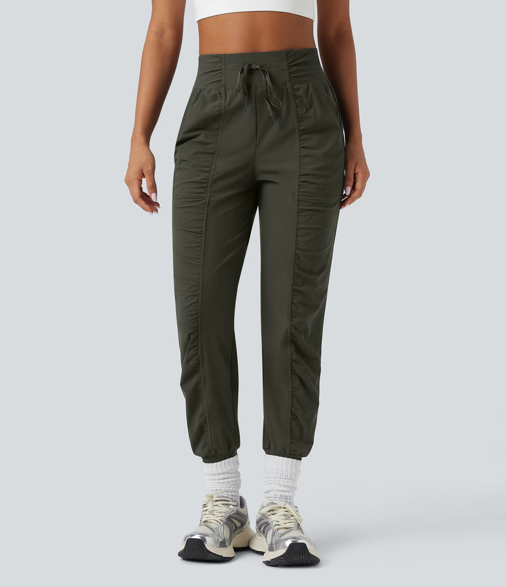 Jogging de danse fuselé froncé séchage rapide effet frais InstantCool taille haute avec cordon de serrage et poches, protection solaire UPF40+