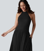 Robe longue côtelée à dos nageur, brassière intégrée et poches