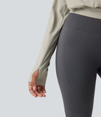 Haut de sport yoga côtelé col V croisé avec trous pouces